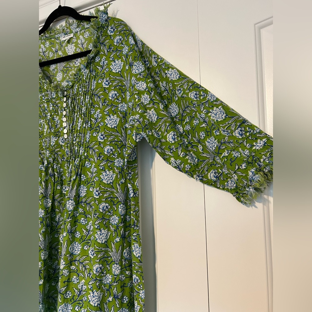 At Last Cotton Annabel Floral Green Blue Maxi Dress UK 24 (US XXL) - Picture 5 of 9